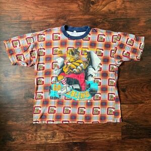 Vintage 80s HBCU Grambling State University Tigers Plaid All Over Print Tee XL‎